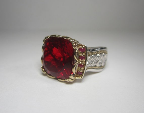 Ruby Red Quartz Statement Ring Size 5 Vintage Ste… - image 2