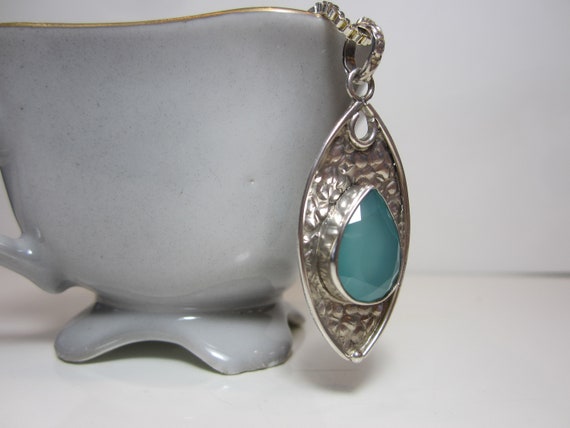 Aqua Blue Chalcedony Pendant | Handmade Sterling … - image 2