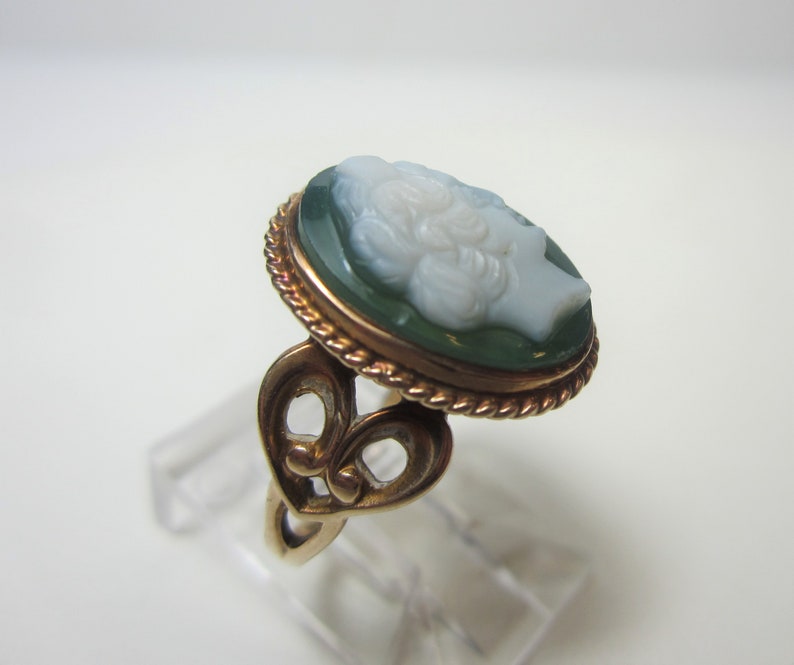Size 6 Antique 10k Gold Cameo Ring Green Cameo Vintage Gold Jewelry