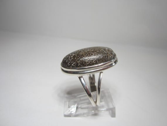 Fossilized Dinosaur Bone Ring Size 8 Vintage Ster… - image 6