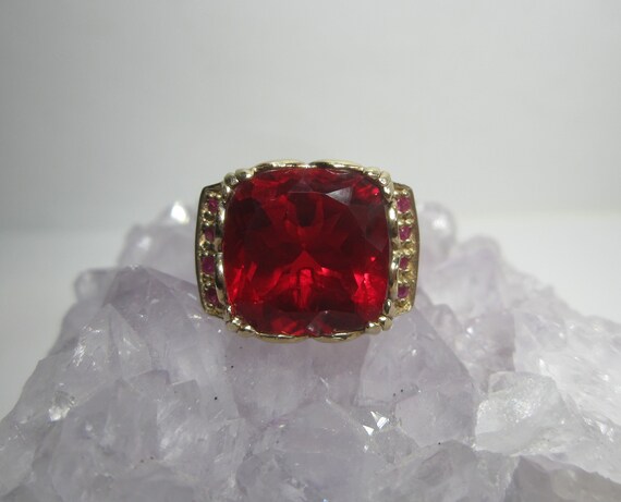 Ruby Red Quartz Statement Ring Size 5 Vintage Ste… - image 3