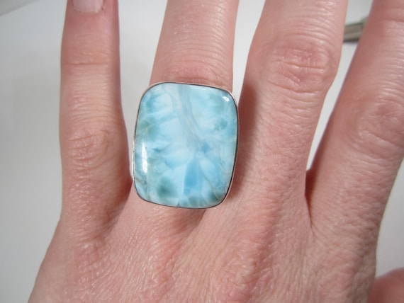 Rectangle Larimar Cocktail Ring Size 7 Dominican … - image 1