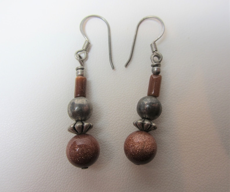 Vintage Sterling Silver Jewelry and Earrings Goldstone Jewelry Set Necklace Bracelet