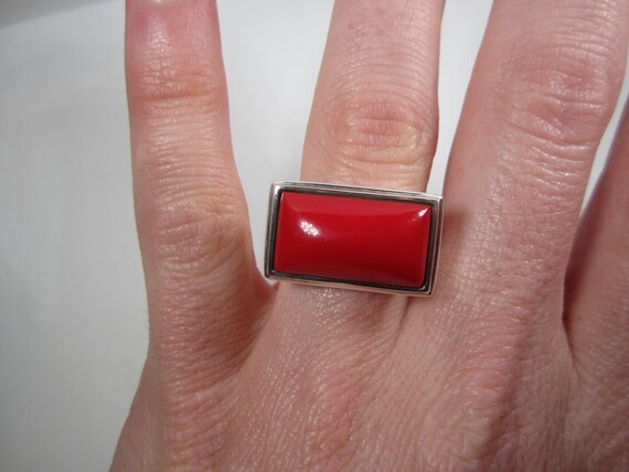 Red Jasper Statement Ring Size 9 Signed RLM Studi… - image 4