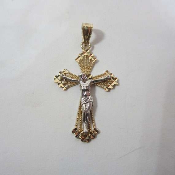 14k Two Tone Gold Crucifix Pendant Vintage White … - image 1