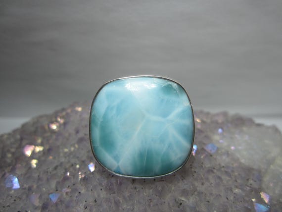 Larimar Statement Ring Size 7 Sterling Silver Est… - image 2