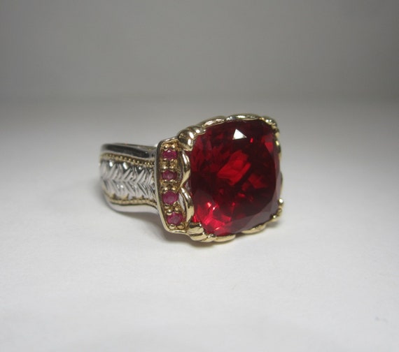 Ruby Red Quartz Statement Ring Size 5 Vintage Ste… - image 1