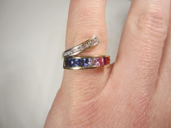 Rainbow Sapphire Ring With Diamonds Size LGL Vintage 10k Yellow