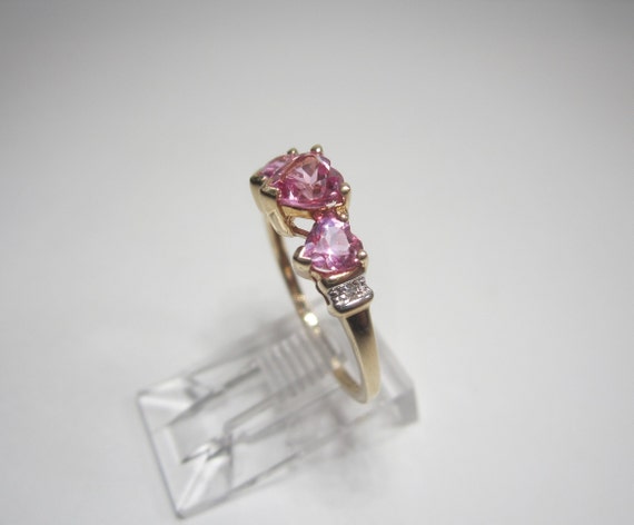 Pink Sapphire Heart Ring Size 7 Vintage 10k Gold … - image 5