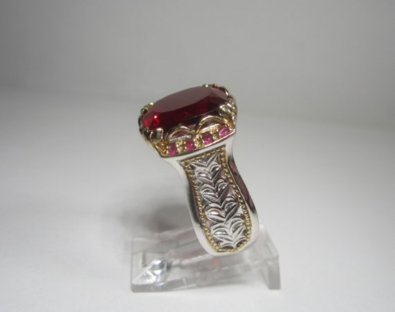 Ruby Red Quartz Statement Ring Size 5 Vintage Ste… - image 8