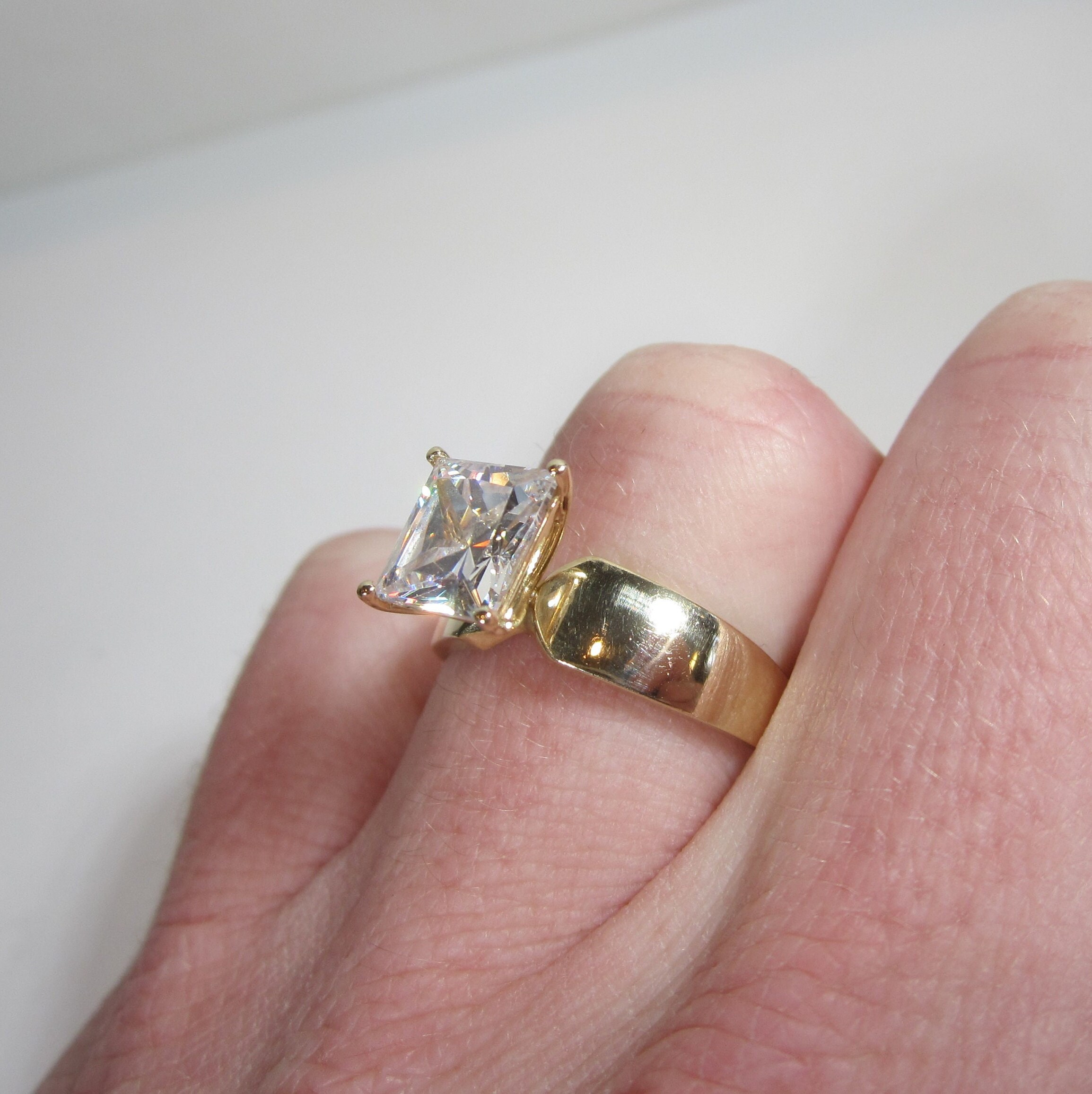 Large Cubic Zirconia CZ Solitaire Ring Size 9 Vintage 14k Gold | Etsy