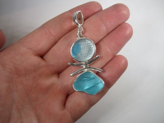 Ohajiki Japanese Marble and Blue Sea Glass Pendan… - image 4