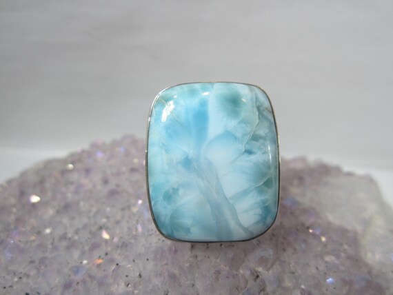 Rectangle Larimar Cocktail Ring Size 7 Dominican … - image 2