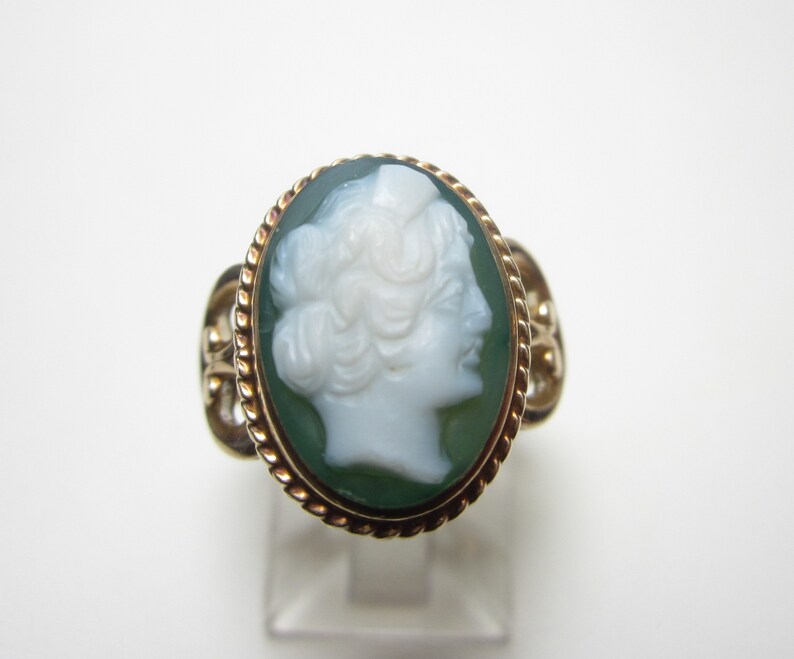 Size 6 Antique 10k Gold Cameo Ring Green Cameo Vintage Gold Jewelry