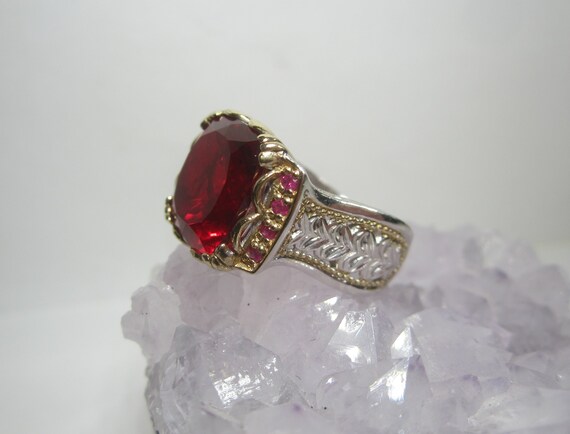 Ruby Red Quartz Statement Ring Size 5 Vintage Ste… - image 5