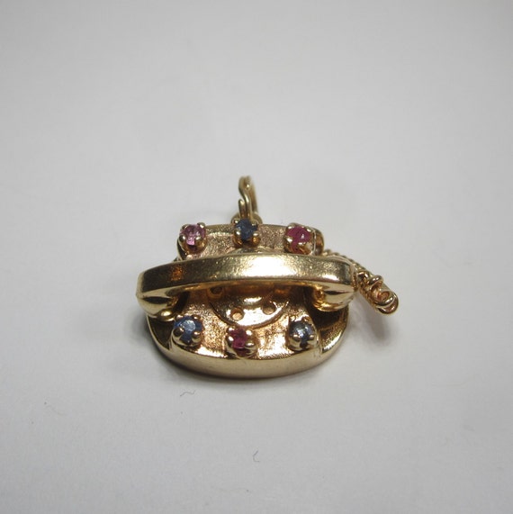 Vintage 14k Rotary Phone Charm Pendant with Ruby … - image 3