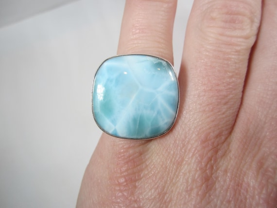 Larimar Statement Ring Size 7 Sterling Silver Est… - image 1