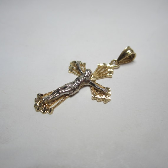 14k Two Tone Gold Crucifix Pendant Vintage White … - image 2