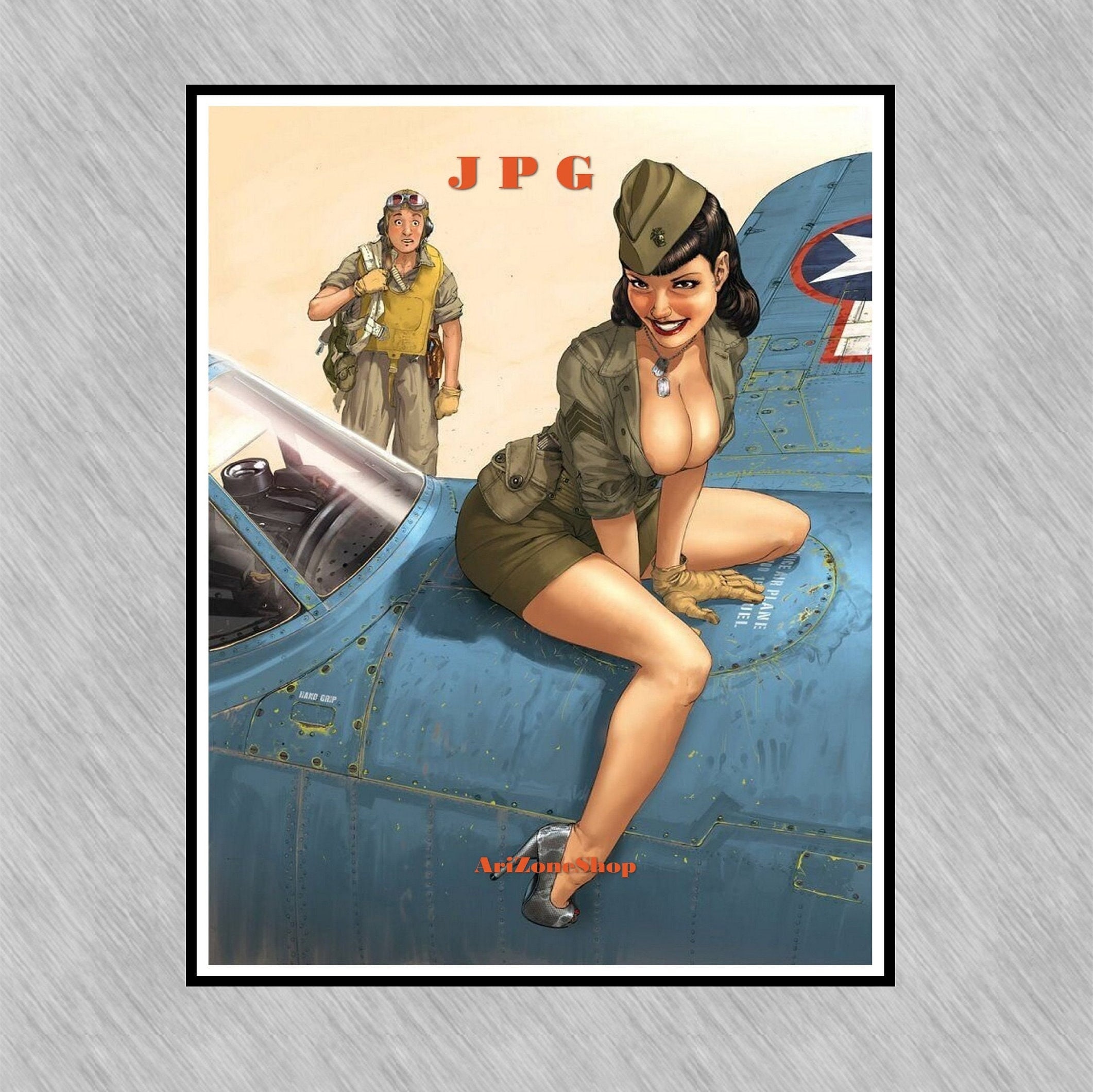 Illustrations Vintage Pin up Sexy Girl Military Sexy Girl in