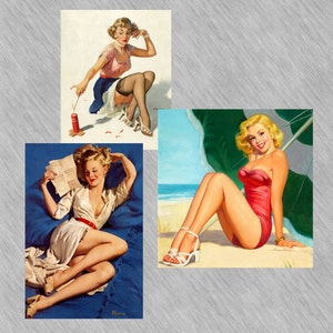 Vintage Pin Up set Cartoline, Set di 3 Pin up Cards, Retro Post Cards Stampabile Digital Collage Gift tags Biglietti di auguri Vintage Paper Craft