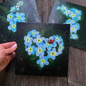 Set Forget-me-not flowers, acrilyc painting flowers, Forget-me-nots painting, Art original Still Life Painting, Small Blue floral painting