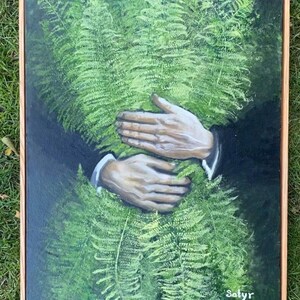 Pintura de autor, pintura al óleo, pintura de helecho en la pared, pintura para el salón, pintura verde, amor de helecho, abrazos, levantando el ánimo para el amante