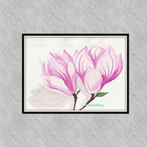 Flowers Pink Magnolia Watercolor Digital Spring Printable Wall Art, Floral print Magnolia Print Poster, Illustration painting JPEG Printable
