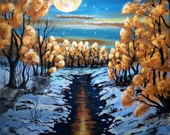 Canvas painting original acrylic painting winter landscape WallArt painting Wall decor acrylic artwork on canvas Ukrainian winter forest