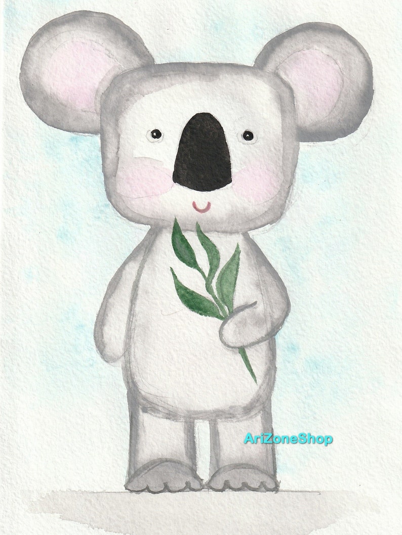 cute animal Koala cub Wall Art Print Poster watercolor painting JPG Printable Art kids decor baby animal print Watercolor Digital Wall Art