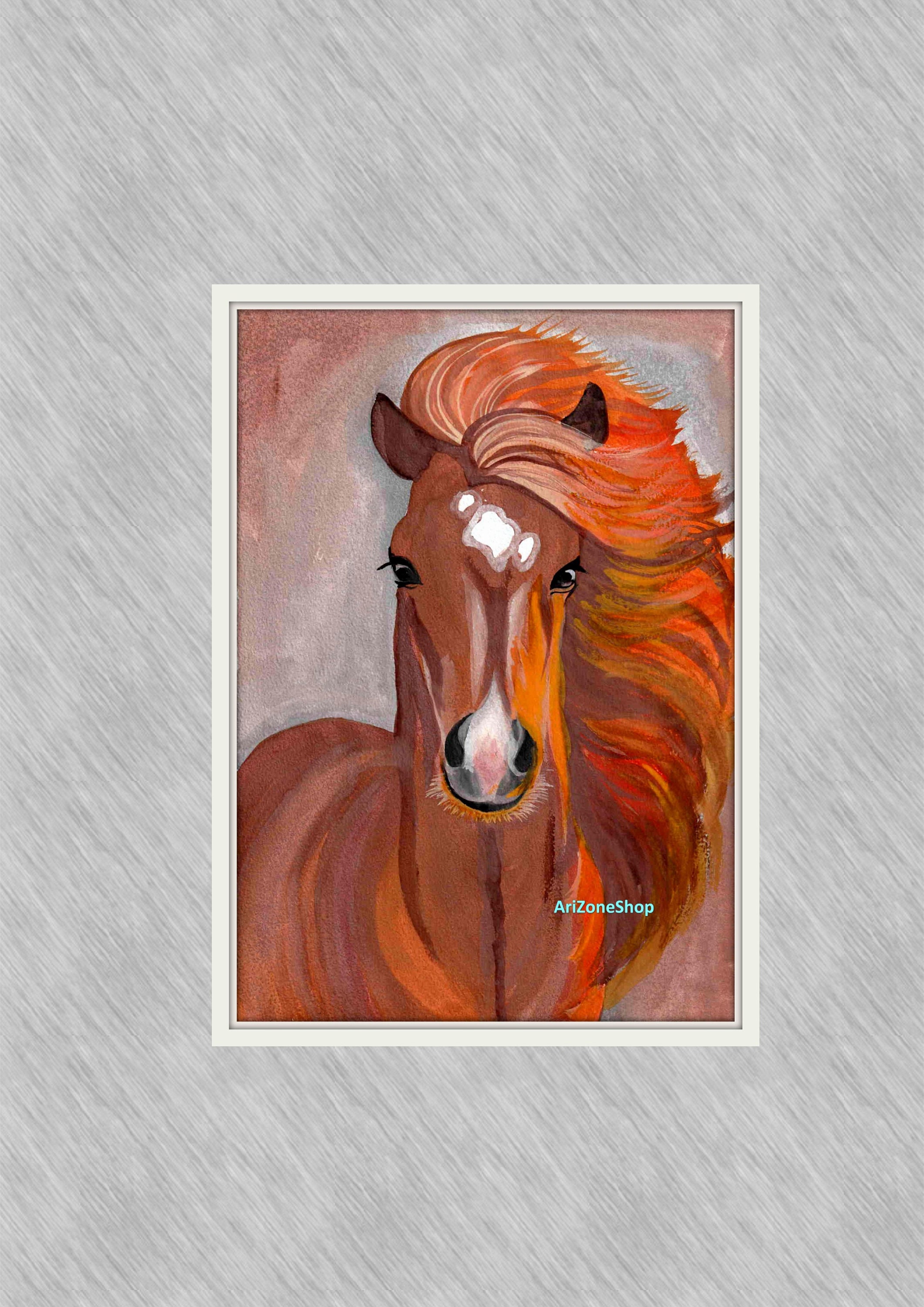 水彩画の馬のプリント、動物のイラスト、ボヘミアンファームハウス