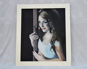 Hand-painted Varnished Oil Painting Stretched Canvas Original oil painting, canvas 21&quot; x 24&quot; portrait of girl &quot;Bride&quot;, portrait girl in veil