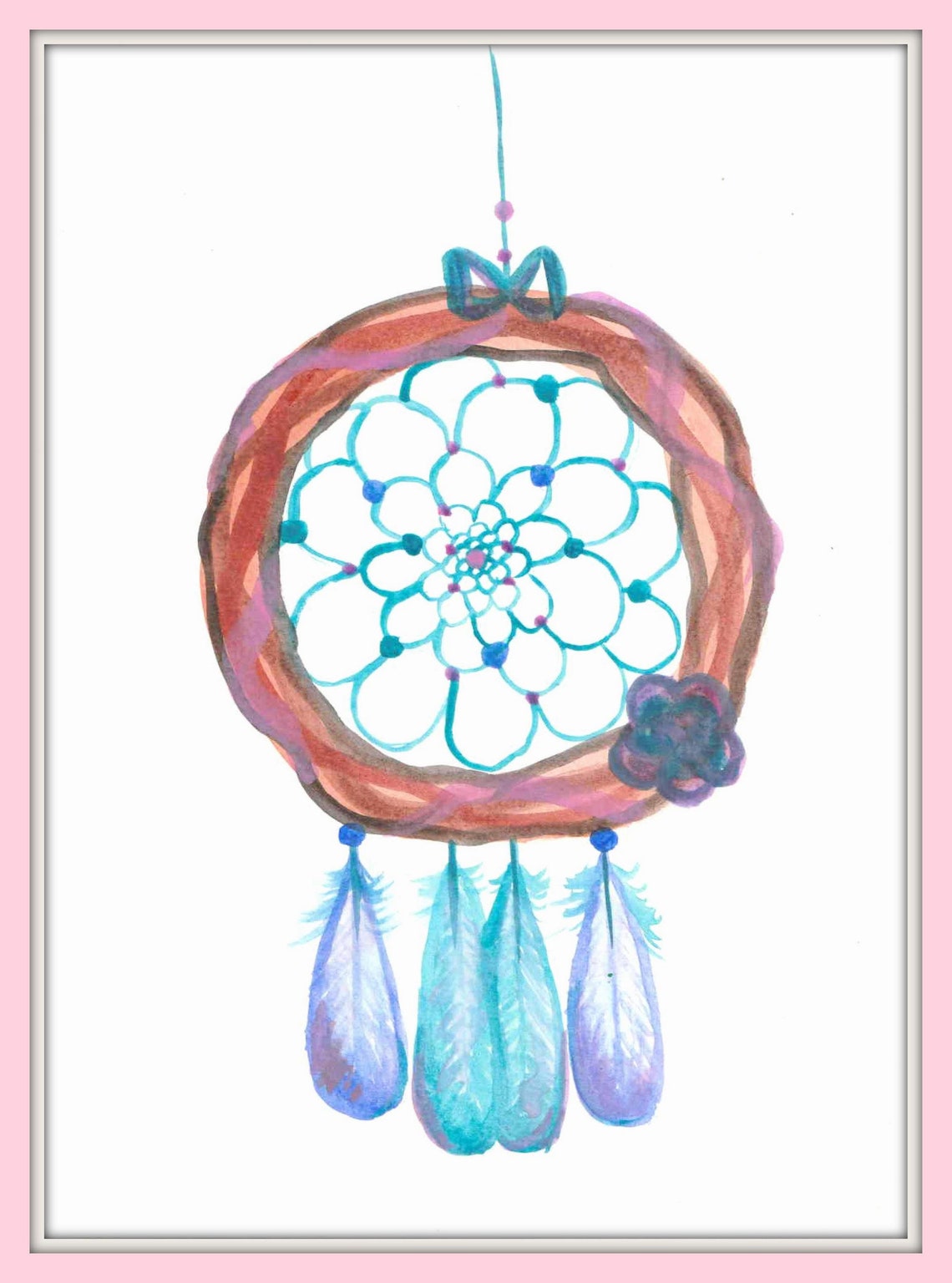 Dream Catcher Watercolor Painting Printable JPG Pink Dream - Etsy