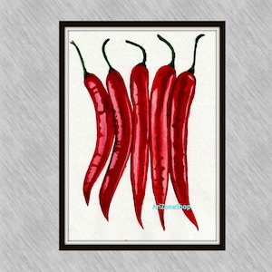 Food illustration juicy vegetables painting watercolor Red pepper picture, Kitchen decor, Food art, Wall Art print, Colorful illustrations