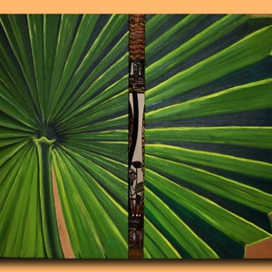 Peinture sur toile, peinture à l&#39;huile originale verdure, feuilles vertes, Art de la forêt tropicale, Art mural frais vert, feuilles de palmier vert, branche de palmier