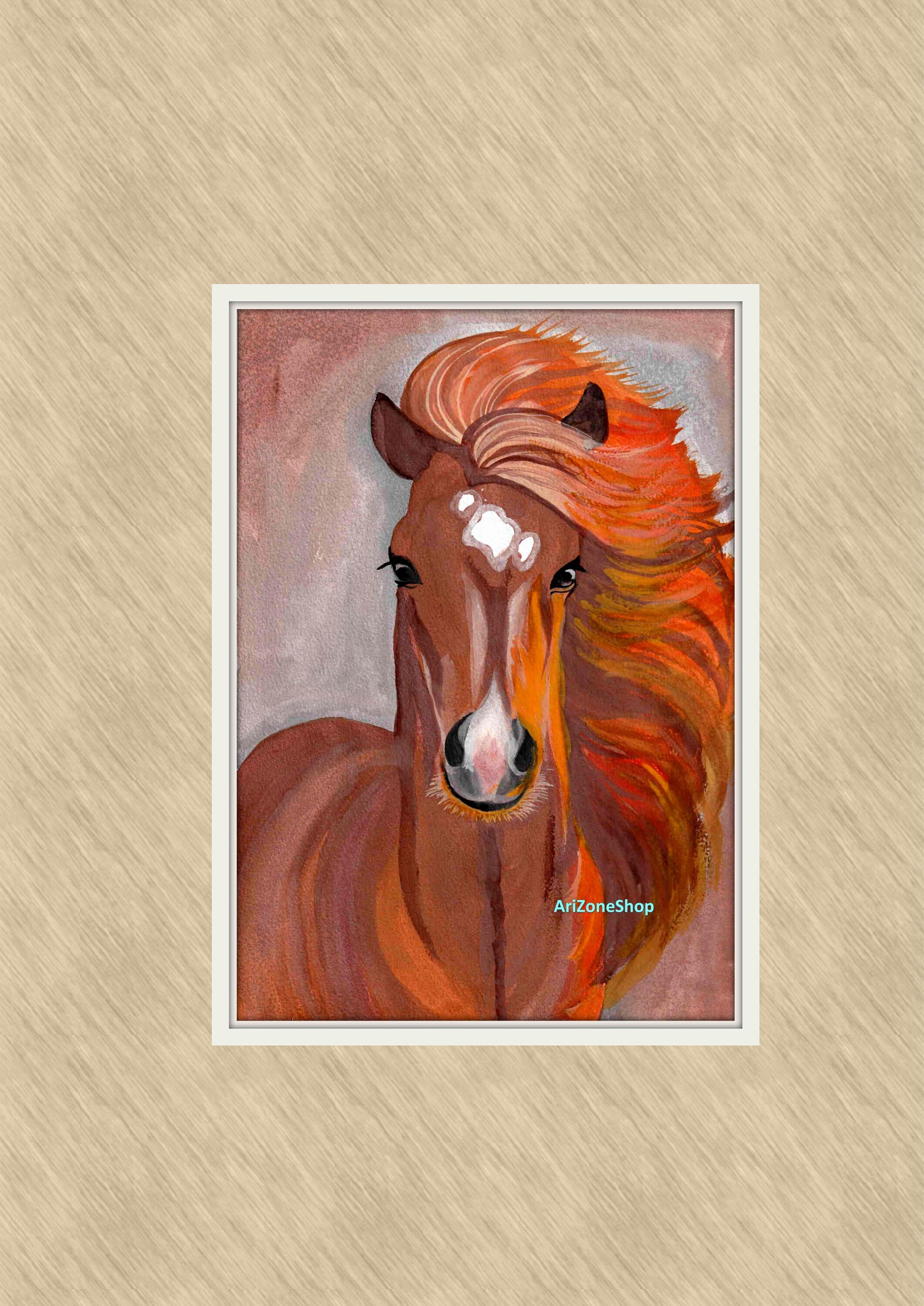 水彩画の馬のプリント、動物のイラスト、ボヘミアンファームハウス