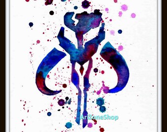 Mandalorian Skull Watercolor Galaxy Art Print (Digital Download)
