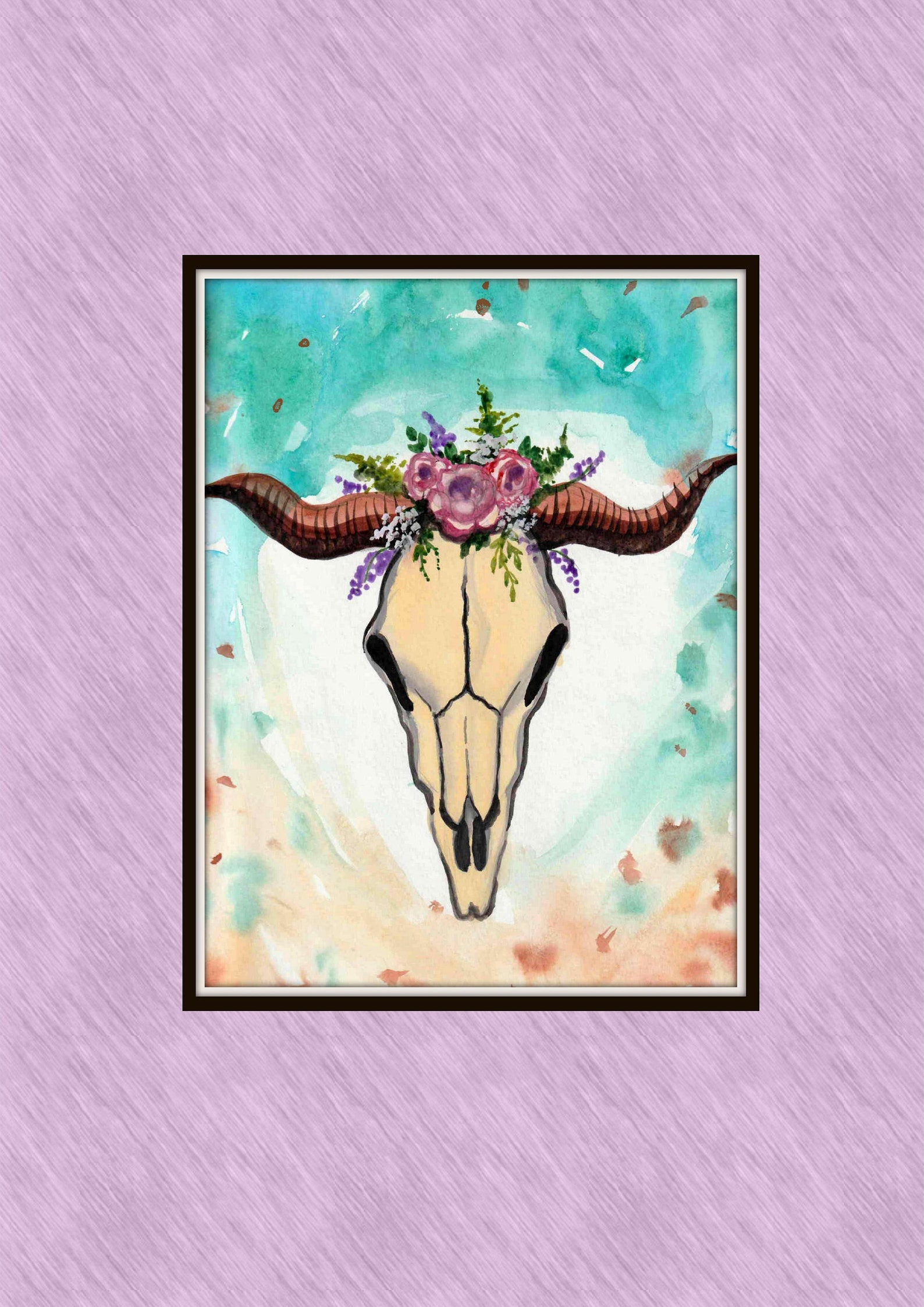 Cow Skull Printable Wall Art Wall Decor Boho Watercolor Aztec Etsy