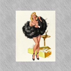 Digital Download Retro Sexy Girl in black Postcards, Retro Pin Up Girls VINTAGE STYLE Illustrations Vintage Pin-Up Blond Sexy Girl
