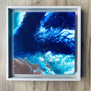 2 pc Fluid art painting abstract patchwork artwork blue color wall art acrylic pour painting wall decor abstract fluid wall art crazy