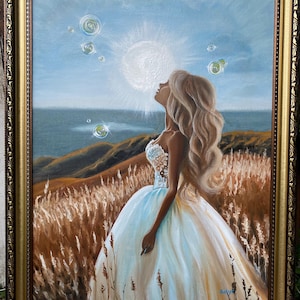 Hand-painted Varnished Oil Painting Stretched Canvas Original oil painting portrait of girl Freedom portrait girl brown hair Wall Art Woman
