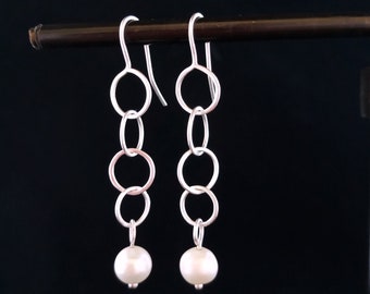 Pearl Dangle Earrings with Small Argentium Hoops