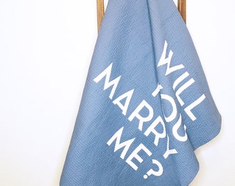 Blue and White Proposal Quilt, Proposal Blanket, Will You Marry Me Blanket, Custom Proposal