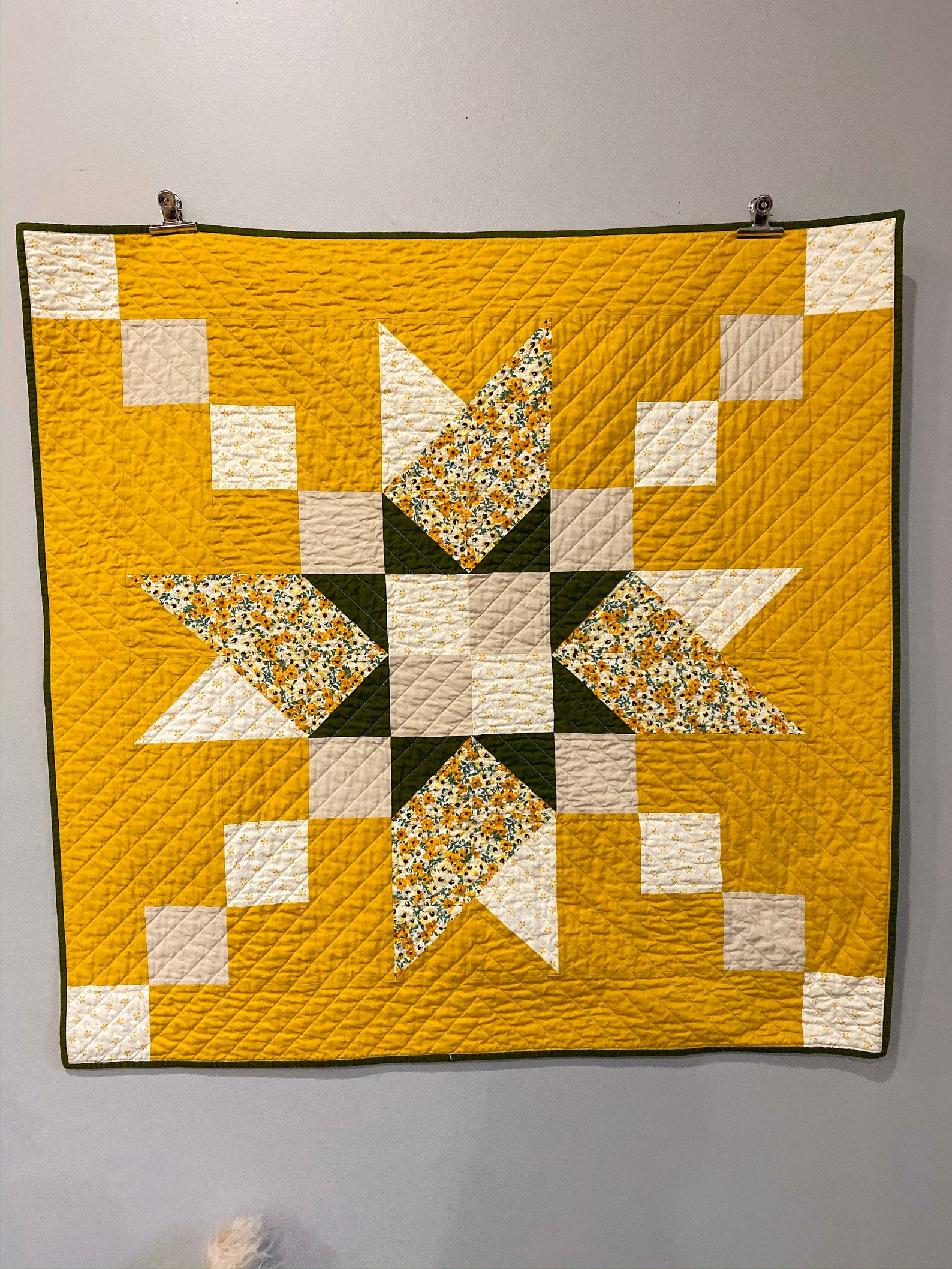 Yellow Floral Baby Quilt and Pillow, Modern Nursery Set, Quilt and