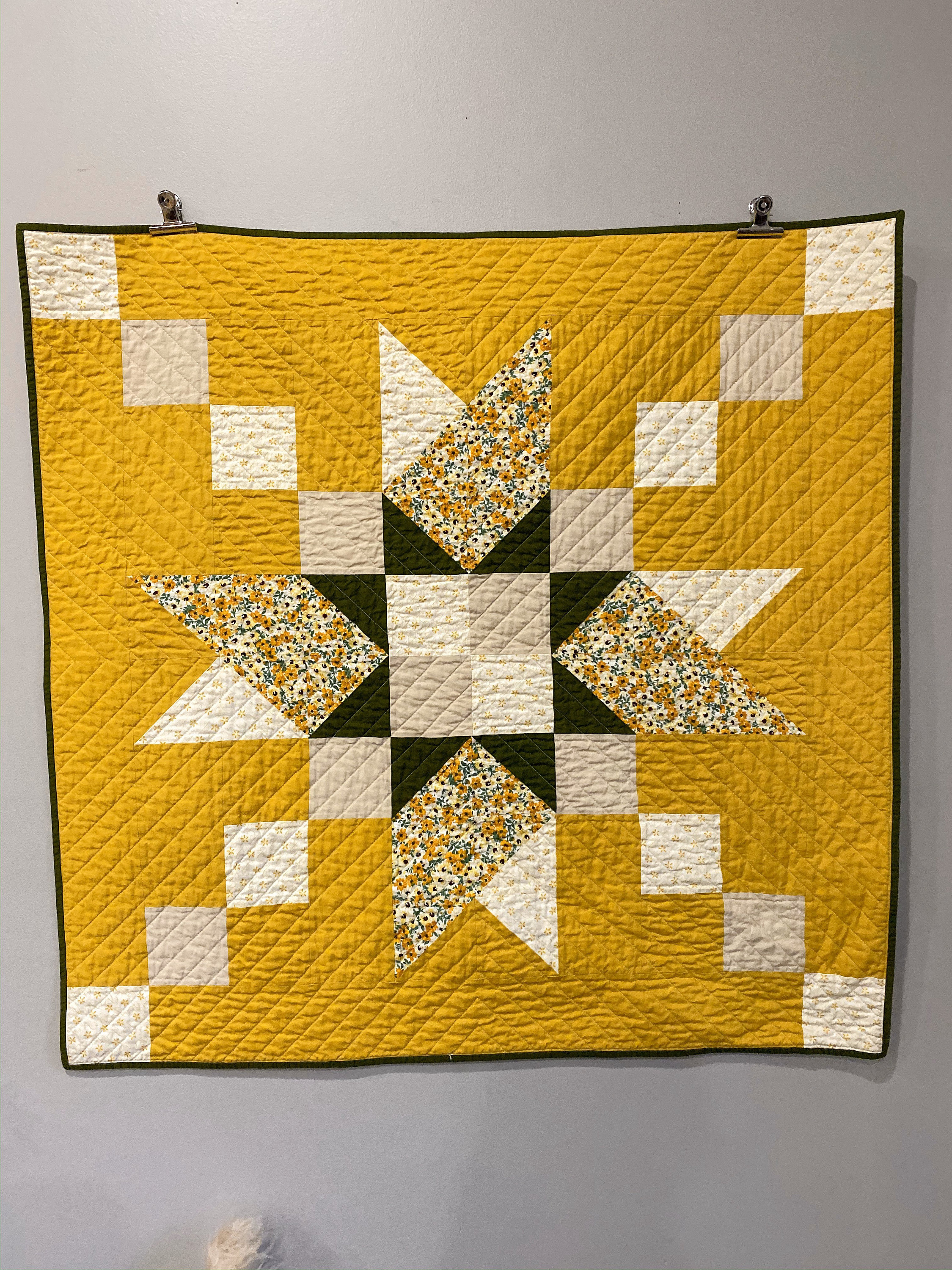 Yellow Floral Baby Quilt and Pillow, Modern Nursery Set, Quilt and