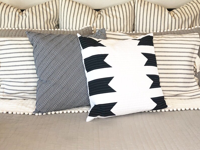 Modern Black and White Quilted Pillow Minimalist Neutral Etsy