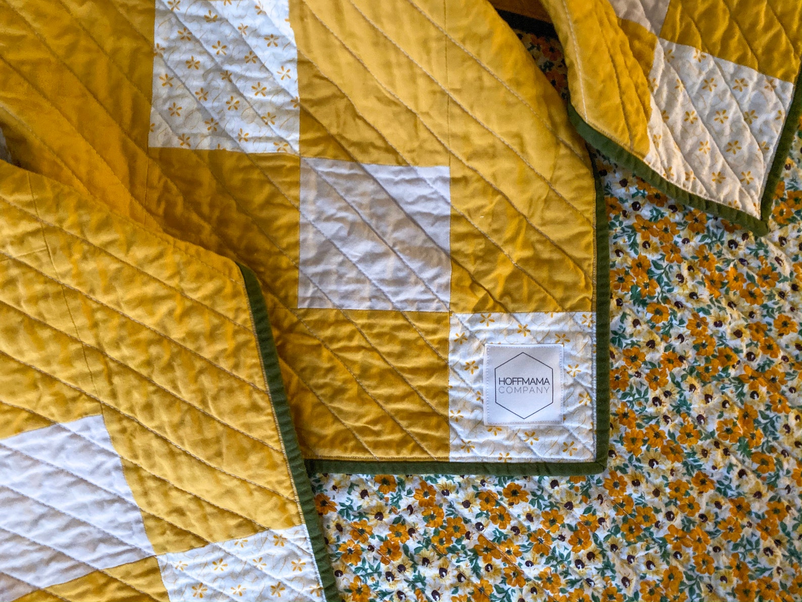 Yellow Floral Baby Quilt and Pillow, Modern Nursery Set, Quilt and