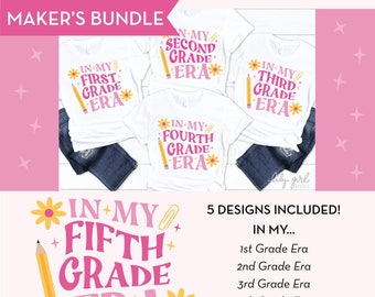 In My __ Grade Era SVG Makers Bundle, Back to School Cutting File for Cricut or Silhouette, Pink, Groovy, Instant Download, Jpg, Png, Dxf