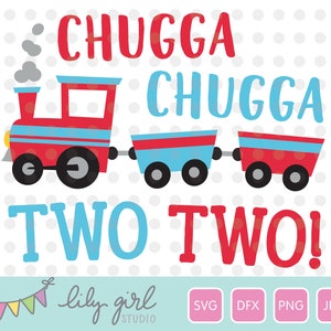 Chugga Chugga Dos Dos Trenes SVG, 2do Cumpleaños SVG, Archivo de Corte para Cricut o Silueta, Descarga Instantánea, Jpg, Png, Dxf