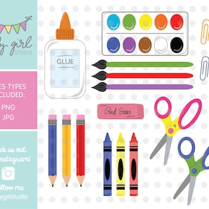 18 School Supplies Clipart Images, Back to School, PNG and JPG files, Clip Art Graphics, Instant Download, Personal AND Commercial Use