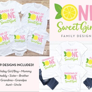 EINE süße Mädchen Zitrone Familie passende SVGs, 1. Geburtstagsparty, Schneidedatei für Cricut oder Silhouette, Großeltern, Geschwister, Tante, Onkel